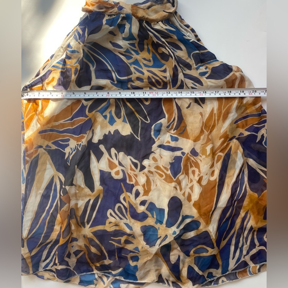 bellambra silk blend made in italy Floral Halter Neck Women Top - Blue and Brown - Picture 5 of 8